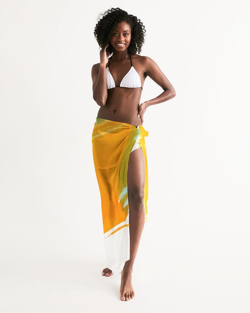 Sheer Swimsuit Cover Up Abstract Print Orange and Green