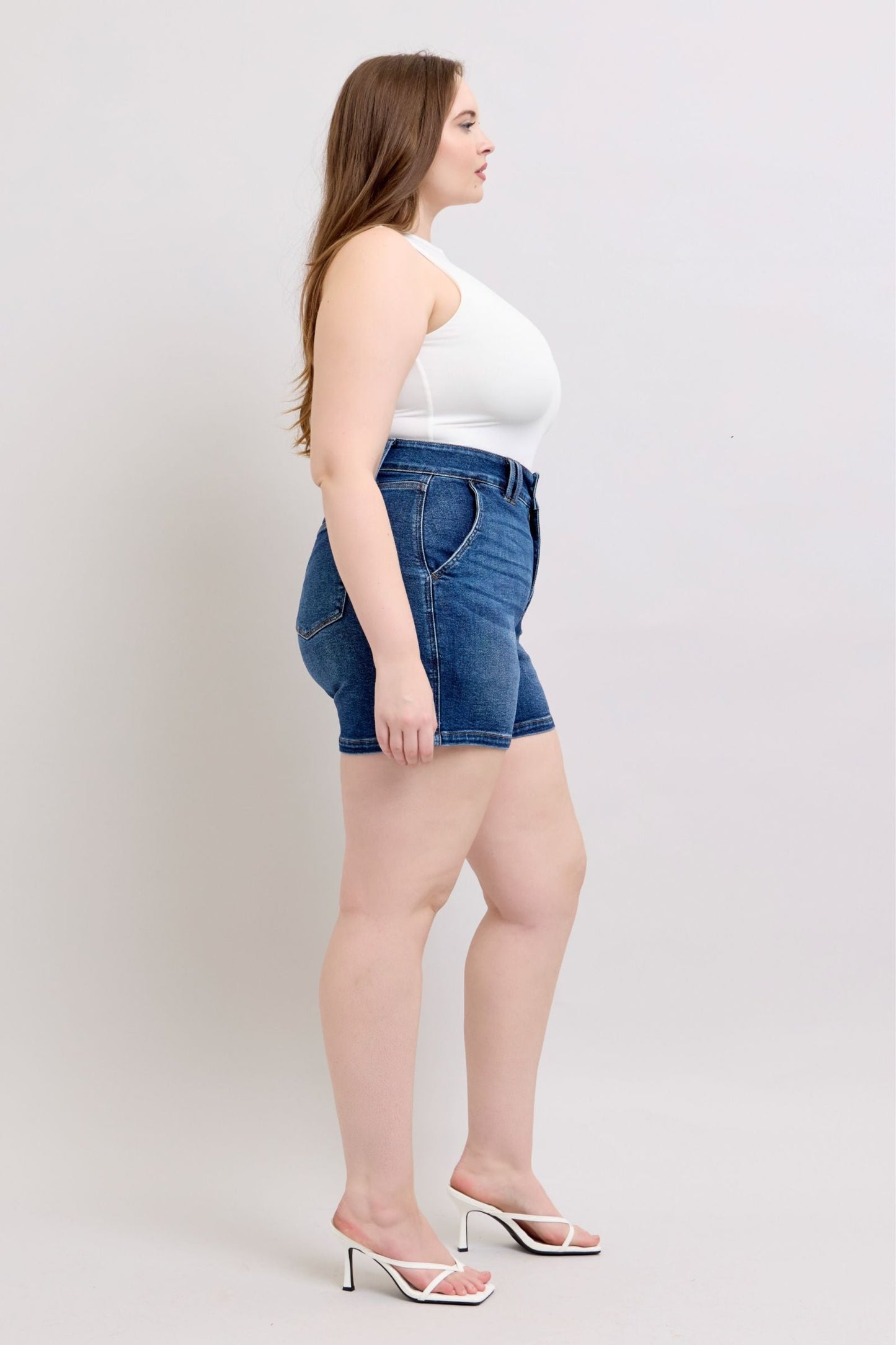 Judy Blue Full Size Double Button Waistband Women's Denim Shorts Plus Size