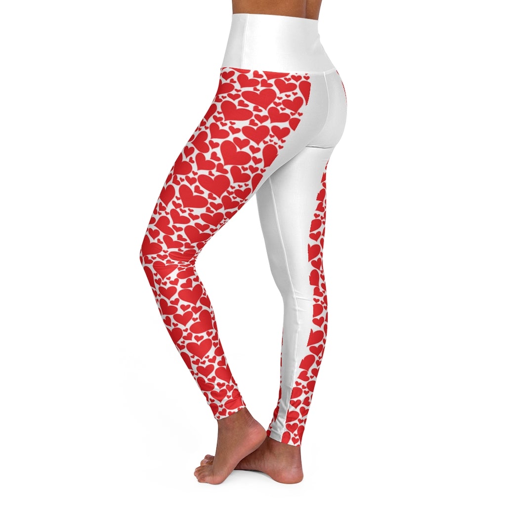 Womens High Waist Fitness Leggings / Yoga Pants - Love Red Hearts