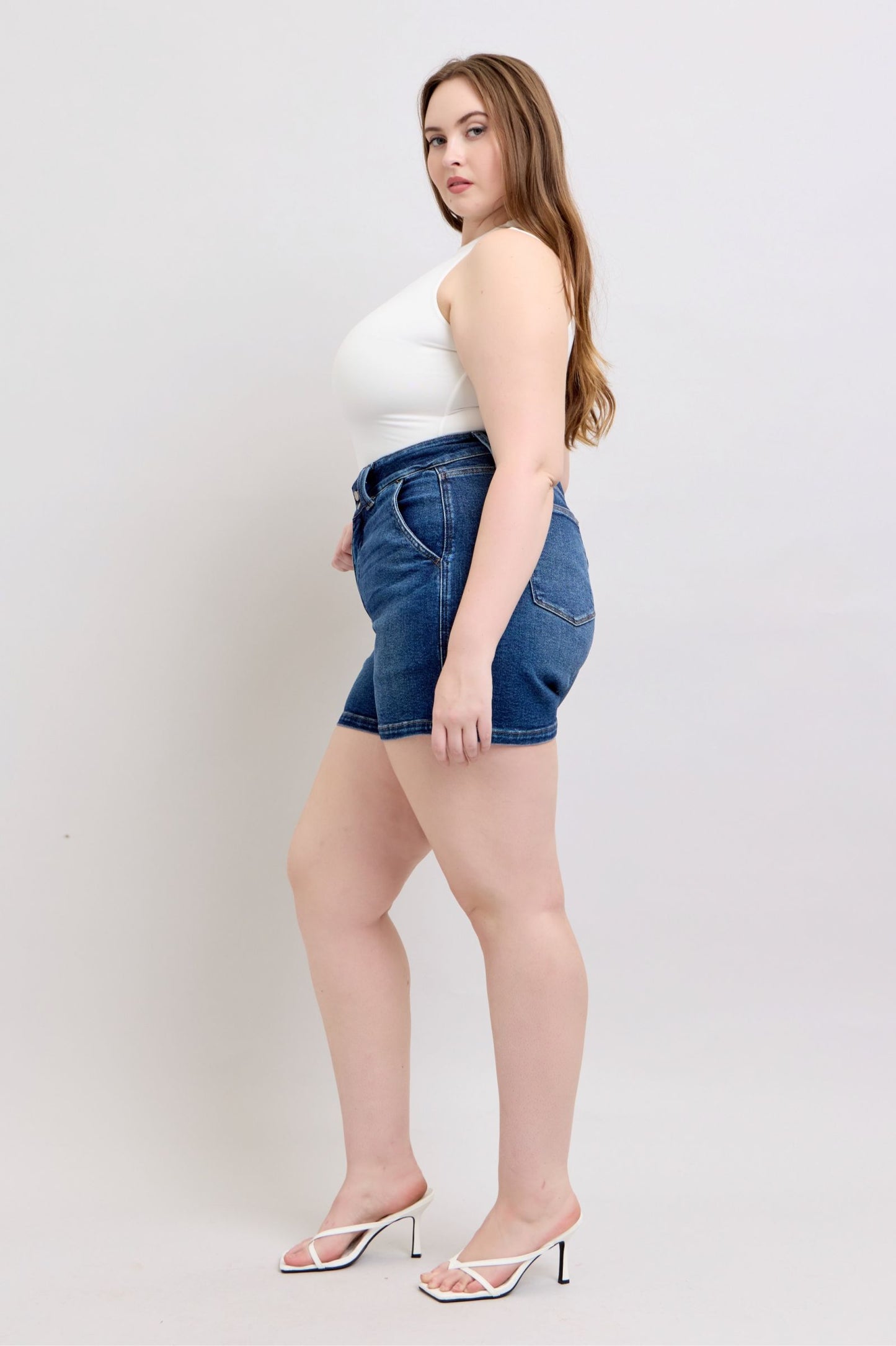 Judy Blue Full Size Double Button Waistband Women's Denim Shorts Plus Size