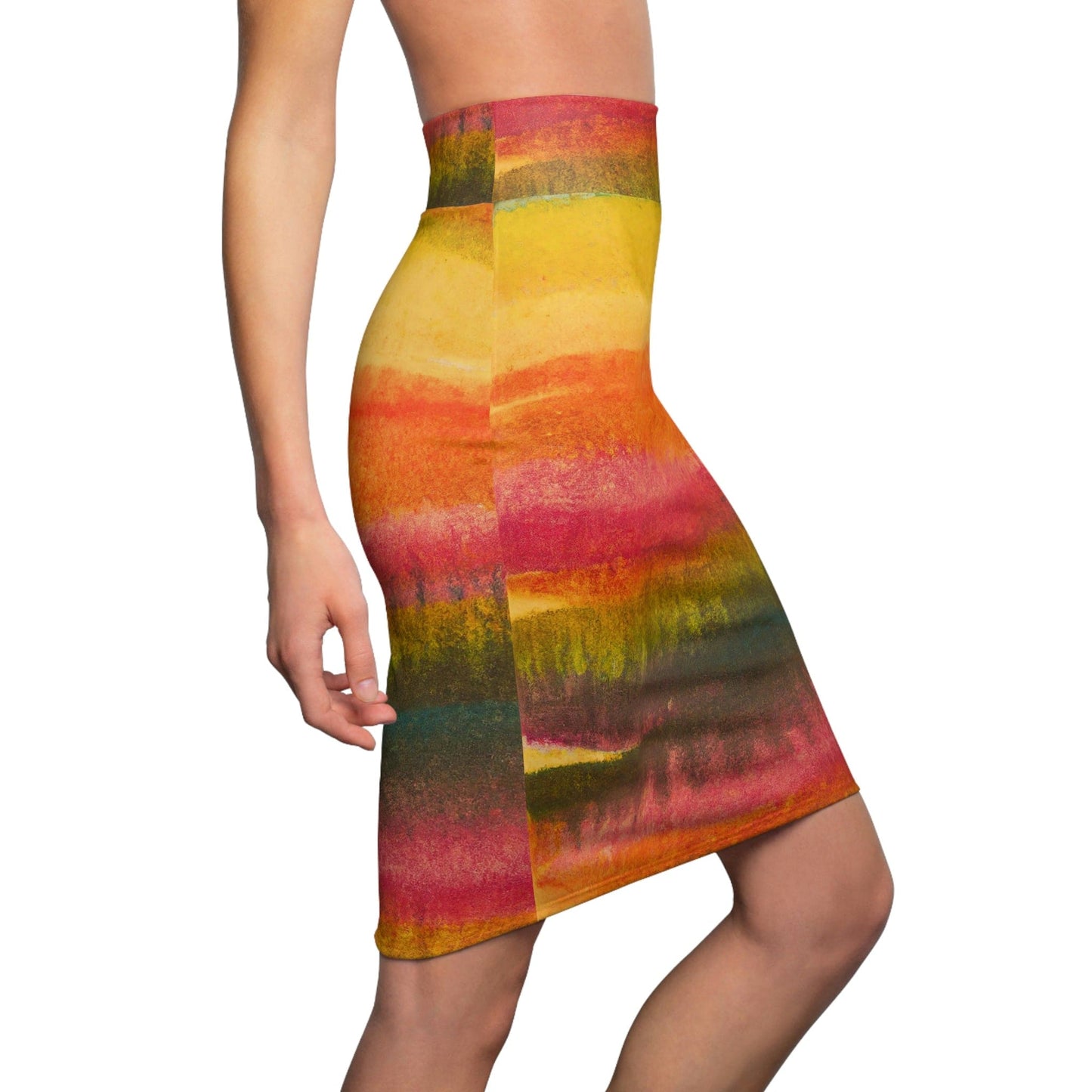 High Waist Womens Pencil Skirt - Contour Stretch - Autumn Fall