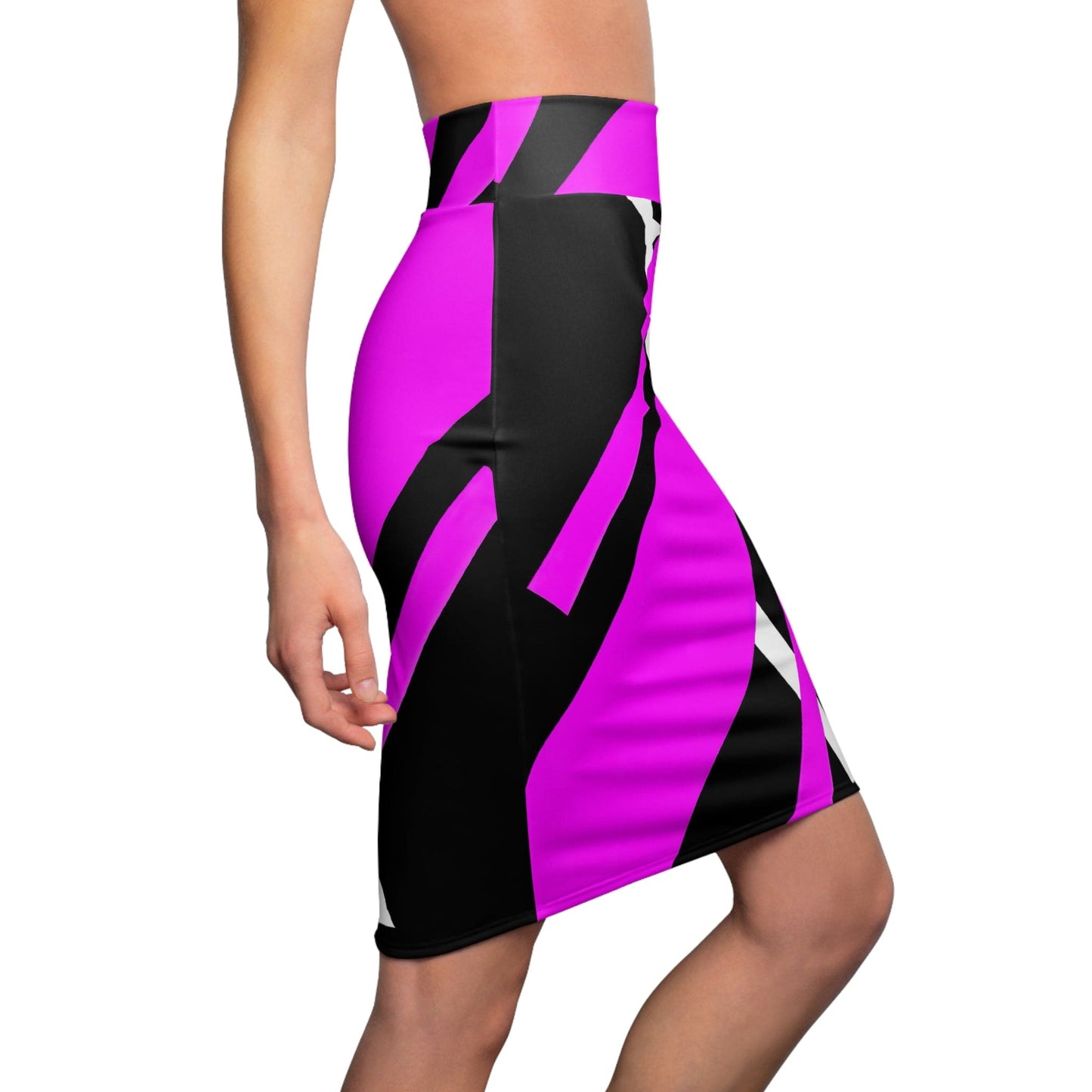 High Waist Womens Pencil Skirt - Contour Stretch - Black and Pink
