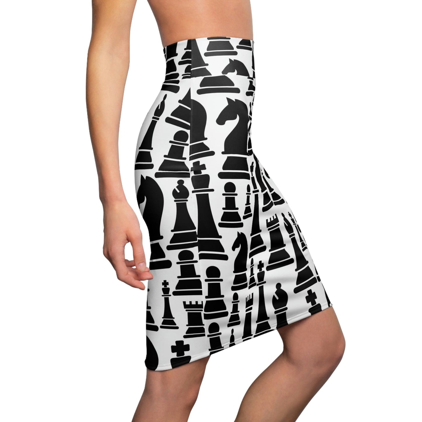 High Waist Womens Pencil Skirt - Contour Stretch - Black and White