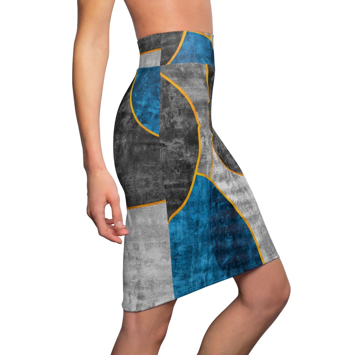 High Waist Womens Pencil Skirt - Contour Stretch - Black Blue Grey