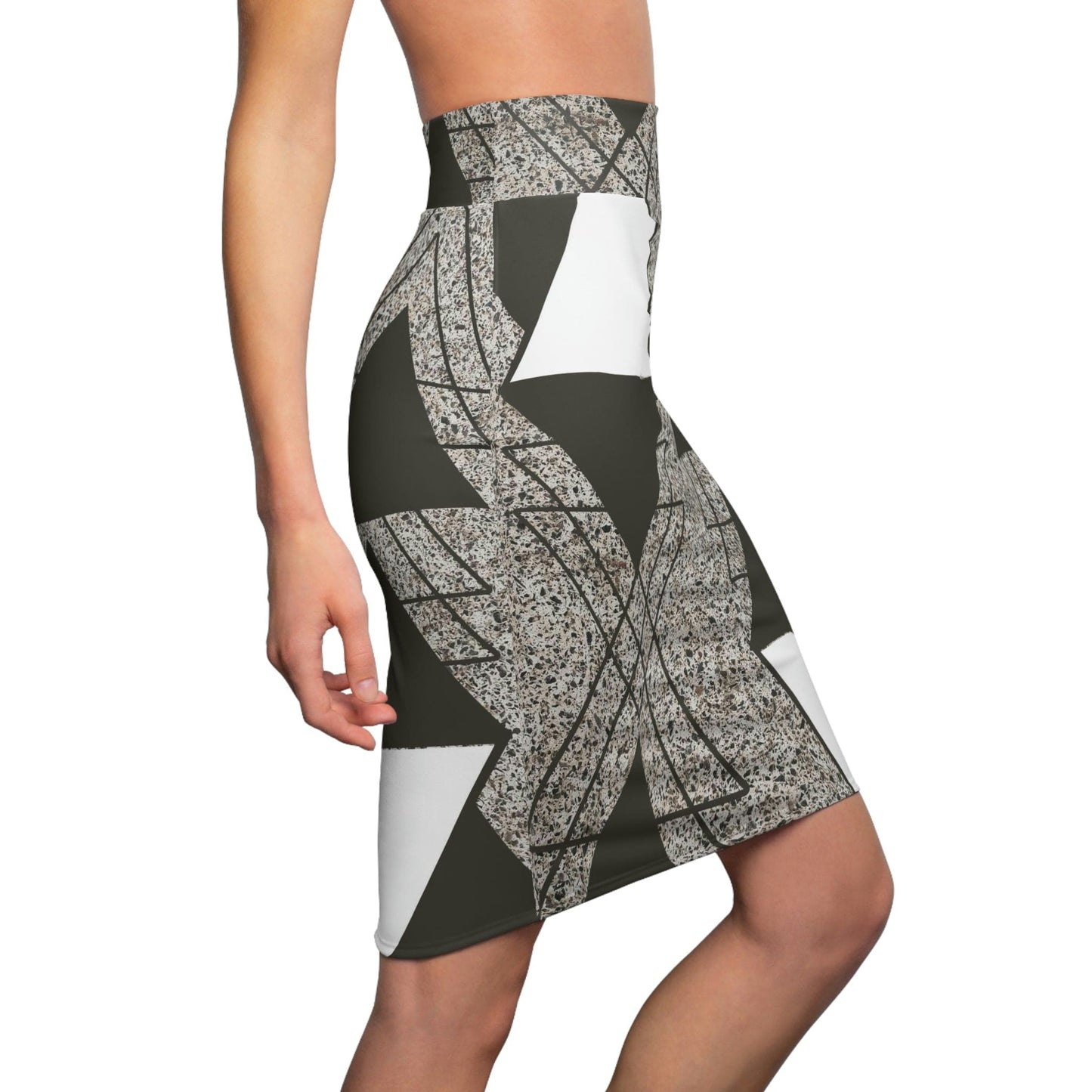 High Waist Womens Pencil Skirt - Contour Stretch - Brown and White