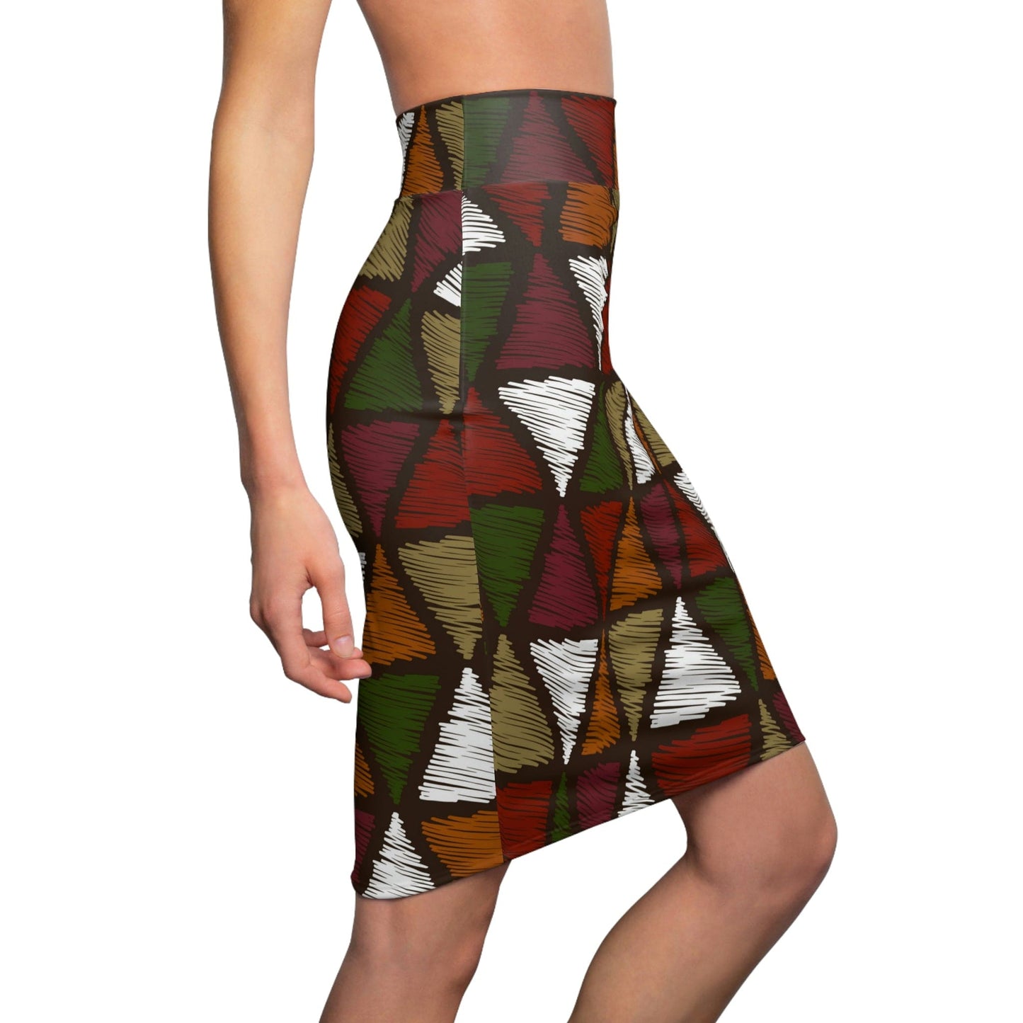 High Waist Womens Pencil Skirt - Contour Stretch - Forest Green and