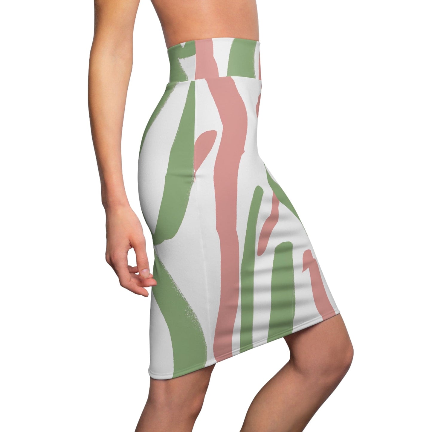 High Waist Womens Pencil Skirt - Contour Stretch - Green Mauve