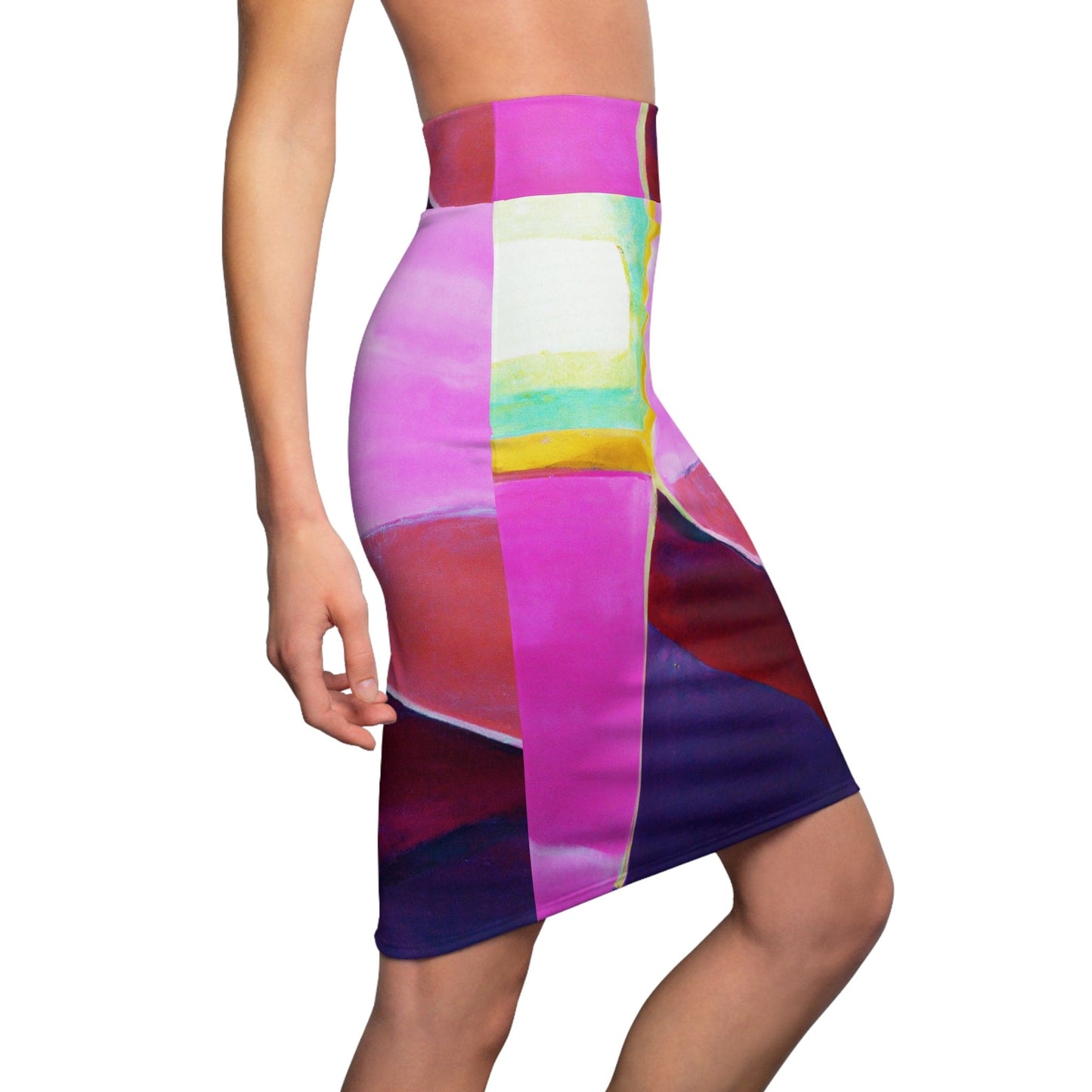 High Waist Womens Pencil Skirt - Contour Stretch - Pink Purple Red
