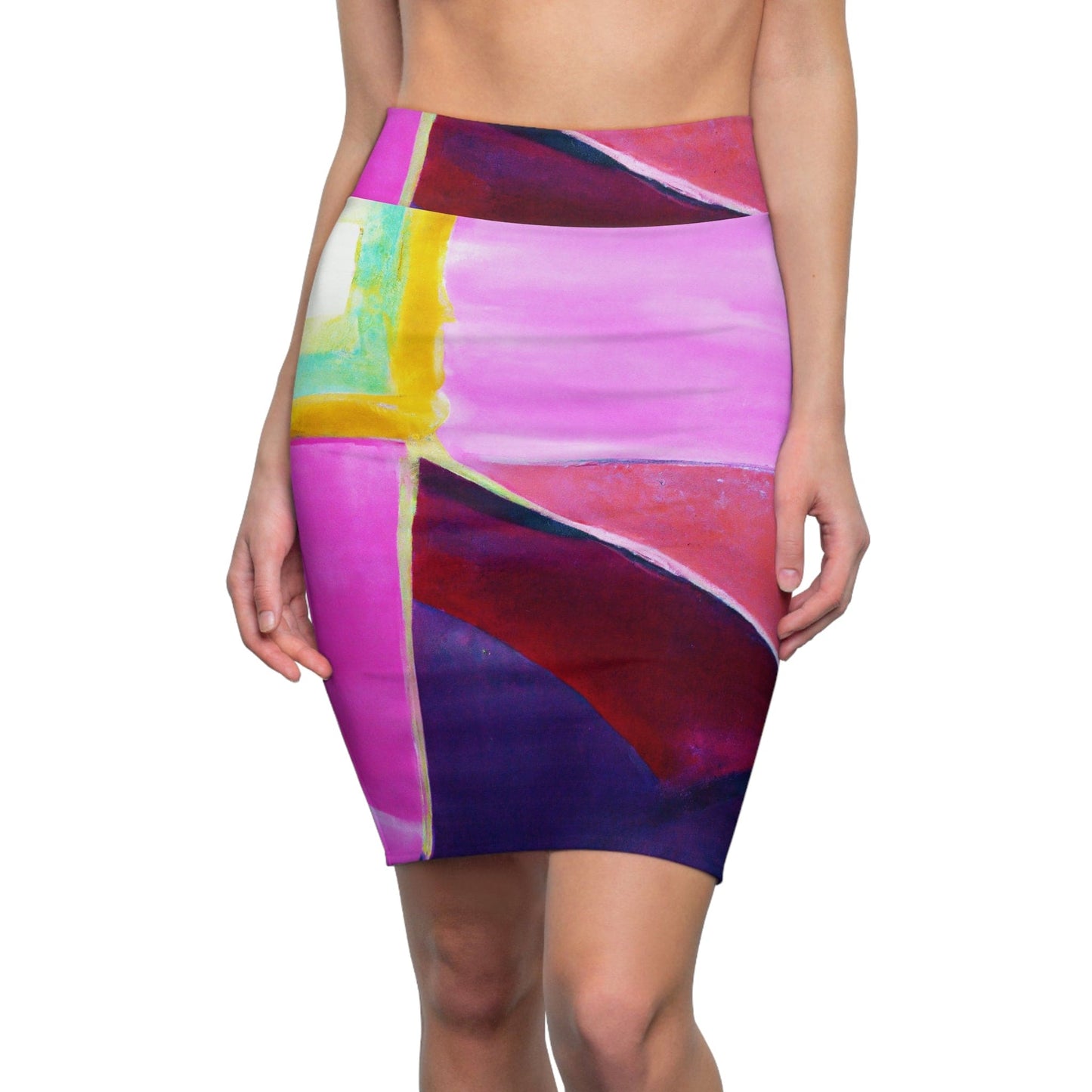 High Waist Womens Pencil Skirt - Contour Stretch - Pink Purple Red