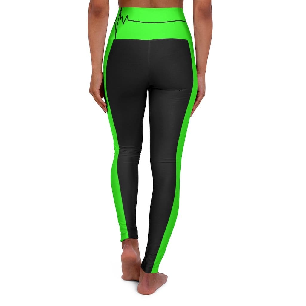 High Waisted Yoga Leggings - Black and Neon Green Beating Heart Sports