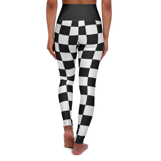 Womens High-waist Fitness Legging Yoga Pants - Black White Checkers