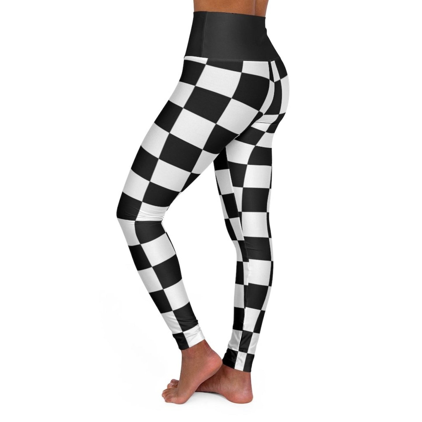 Womens High-waist Fitness Legging Yoga Pants - Black White Checkers
