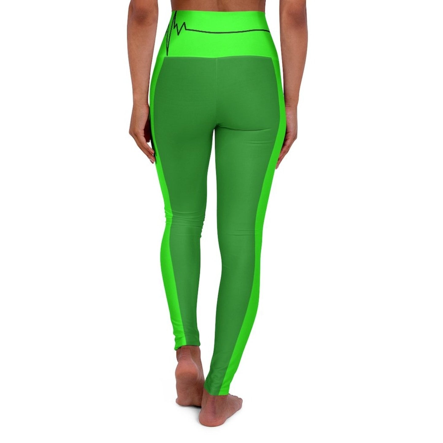 High Waisted Yoga Leggings - Forest Green and Neon Green Black