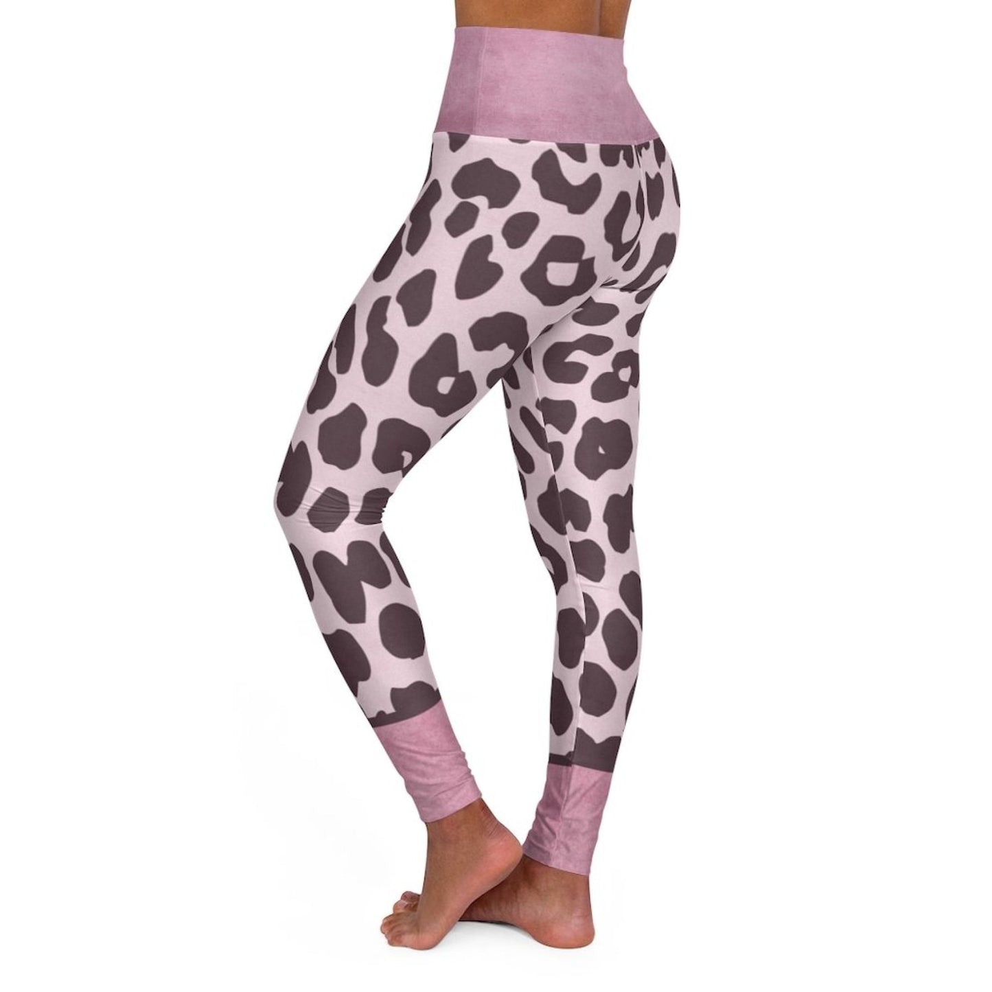 Womens High Waist Fitness Leggings - Heather Pink Two-tone Leopard