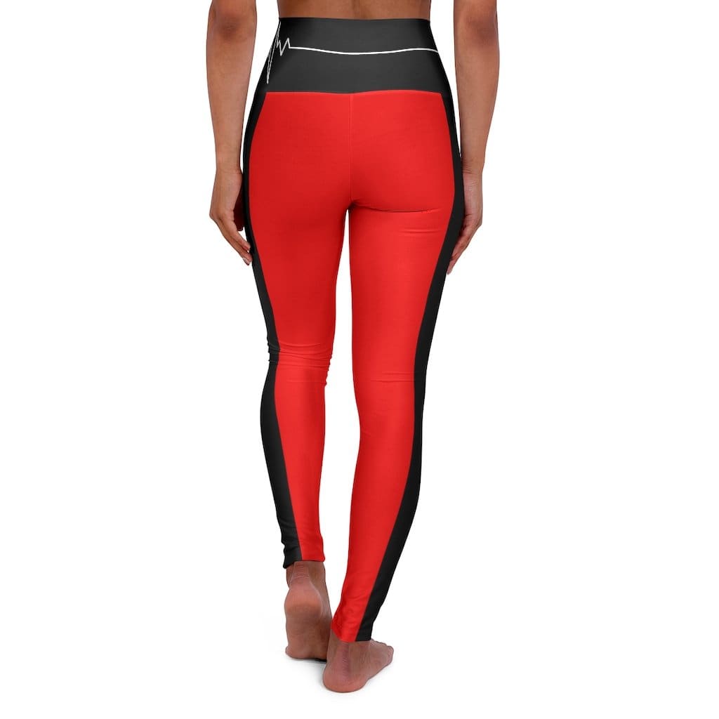 High Waisted Yoga Leggings - Red and Black White Bordered Beating