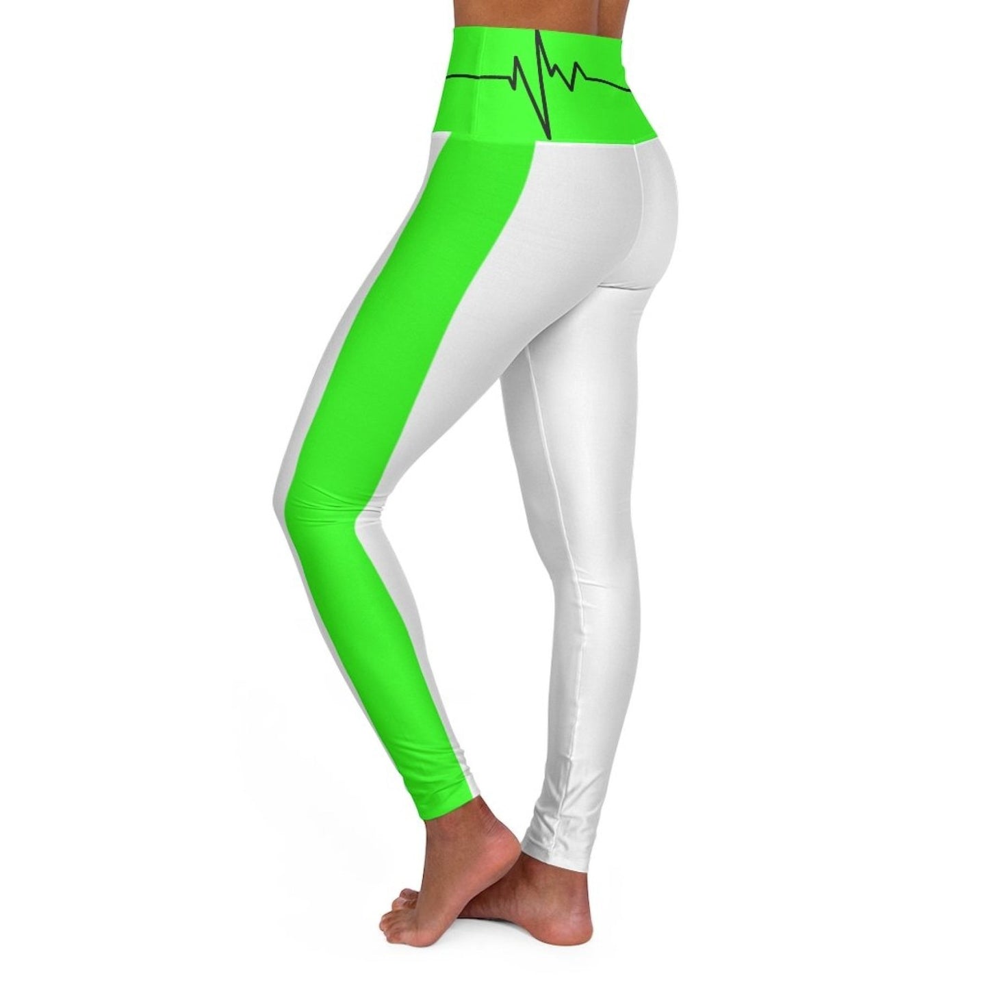 Womens High Waist Fitness Legging Yoga Pants - Neon Green White