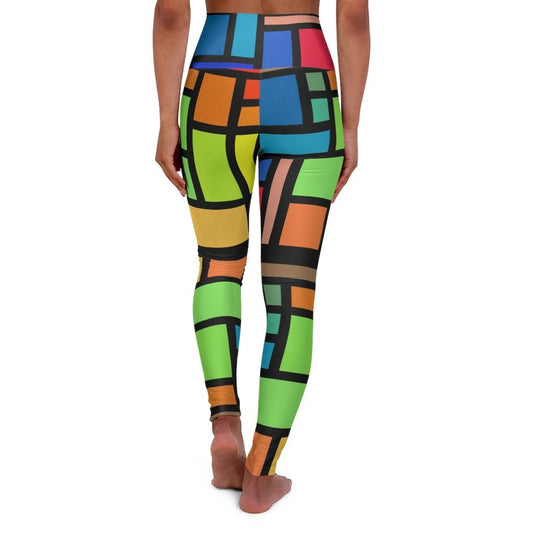 Womens High-waist Fitness Legging Yoga Pants - Multicolor Grid Block