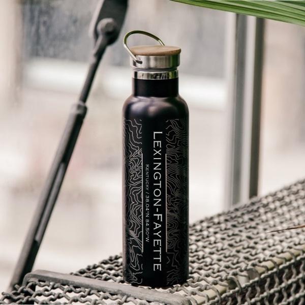 Lexington-Fayette - Kentucky Map Bottle with Bamboo Top in Matte Black