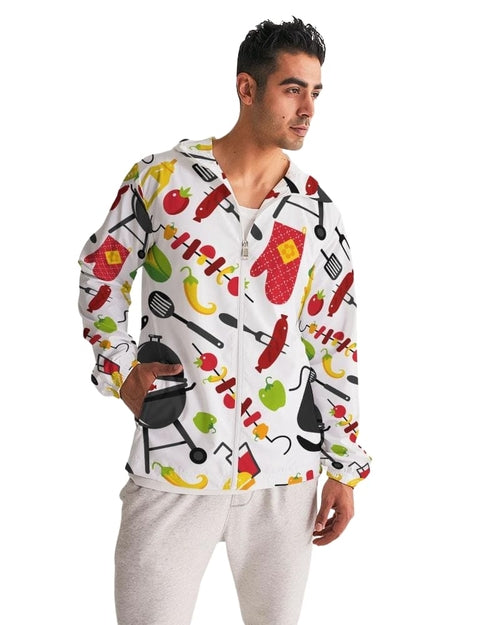 Mens Lightweight Windbreaker Jacket with Hood and Zipper Closure - Bbq