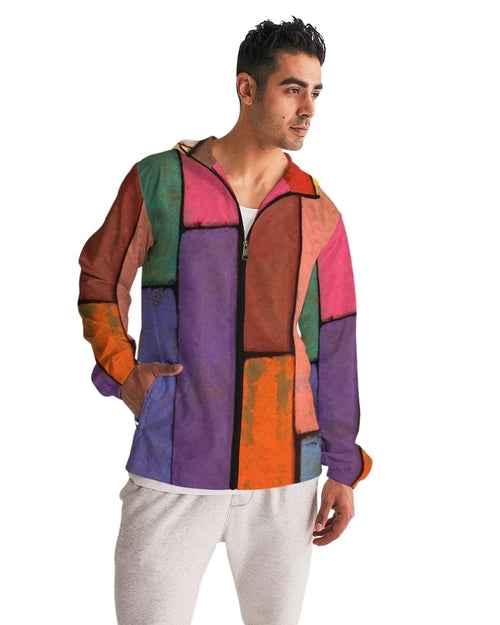 Mens Hooded Windbreaker - Rainbow Casual/sports Water Resistant Jacket