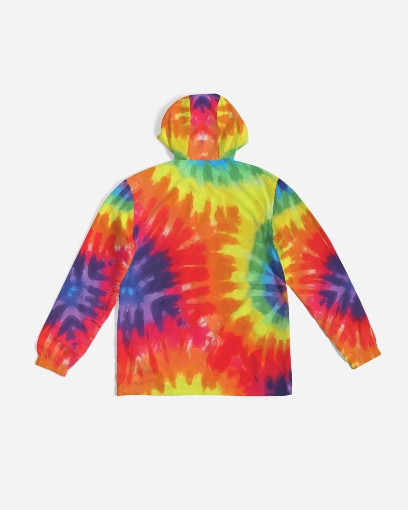Mens Hooded Windbreaker - Rainbow Tie-dye Water Resistant Jacket -