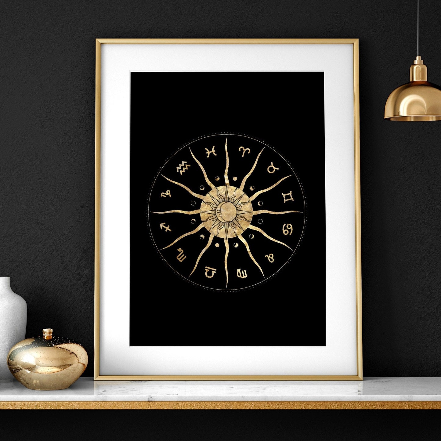 Sun and moon drawing | set of 3 framed wall art