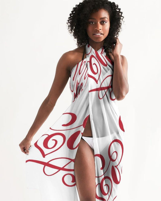 Sheer Sarong Swimsuit Cover Up Wrap / White and Red Abstract