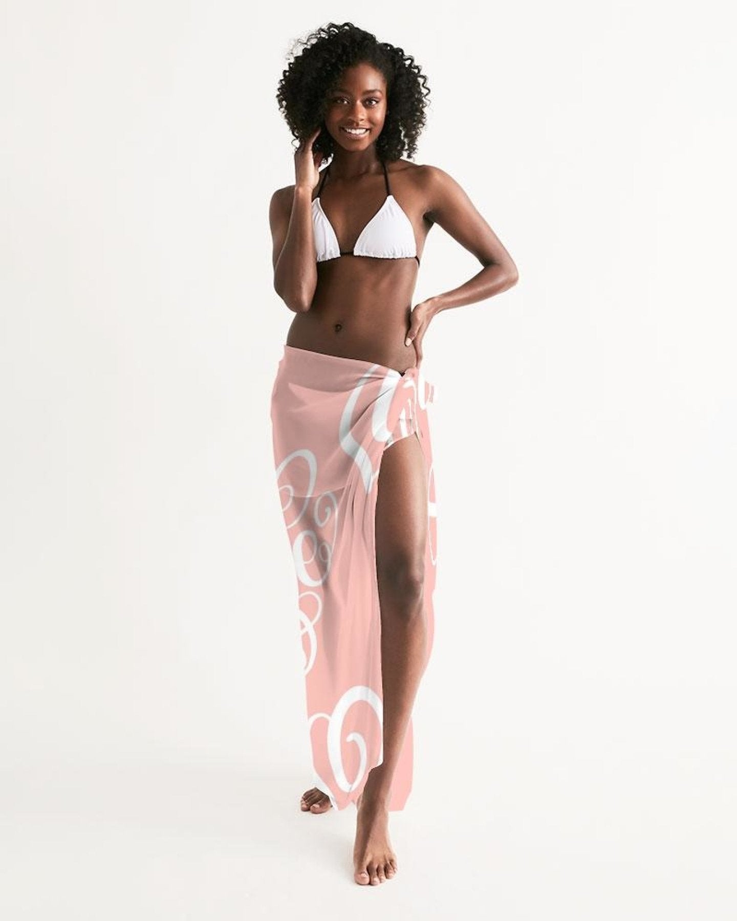 Sheer Soft Pink Swimsuit Cover Up - Love Word Art Illustration