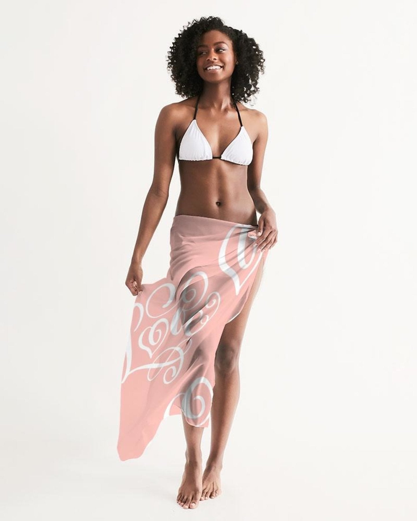 Sheer Soft Pink Swimsuit Cover Up - Love Word Art Illustration