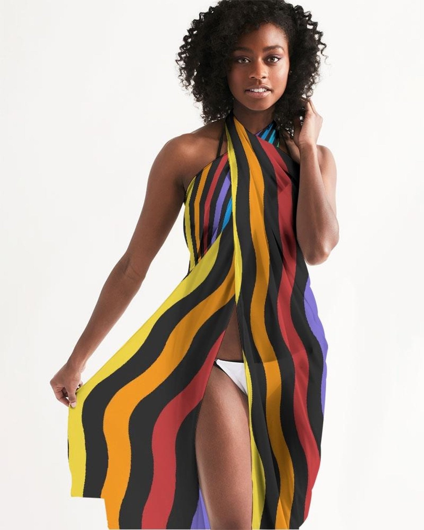 Sheer Rainbow Striped Swimsuit Cover Up