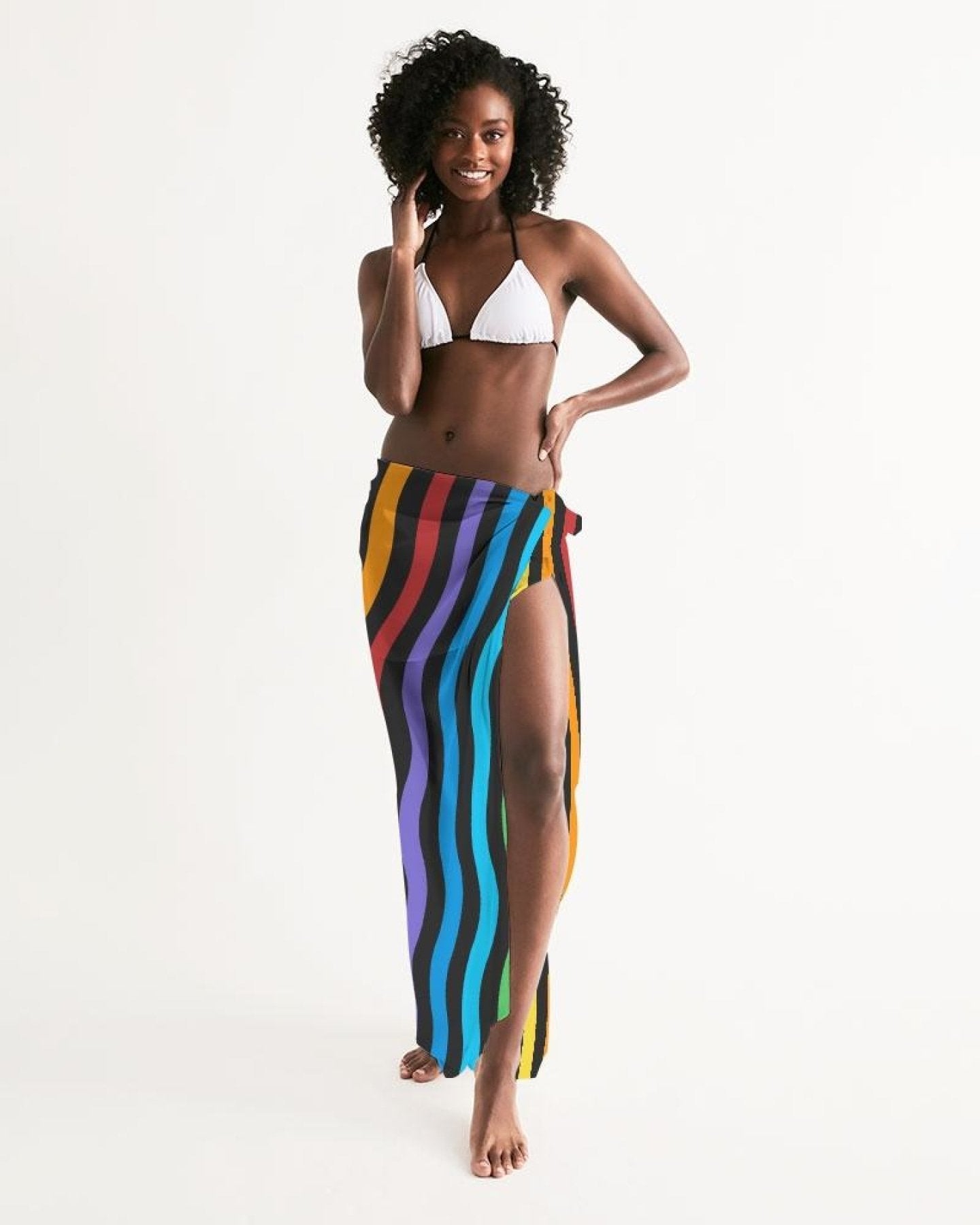 Sheer Rainbow Striped Swimsuit Cover Up