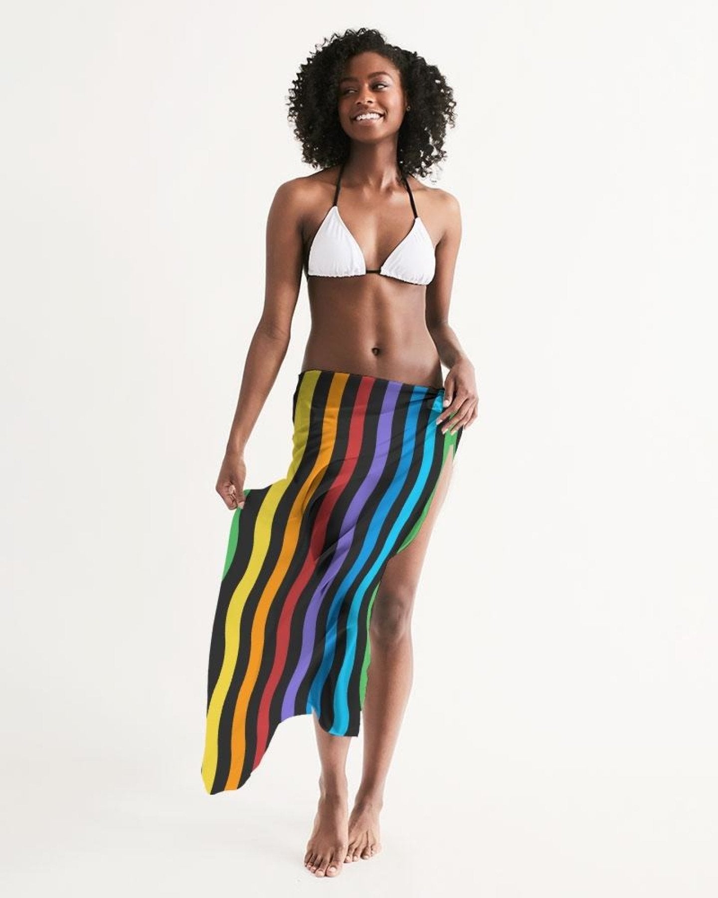 Sheer Rainbow Striped Swimsuit Cover Up