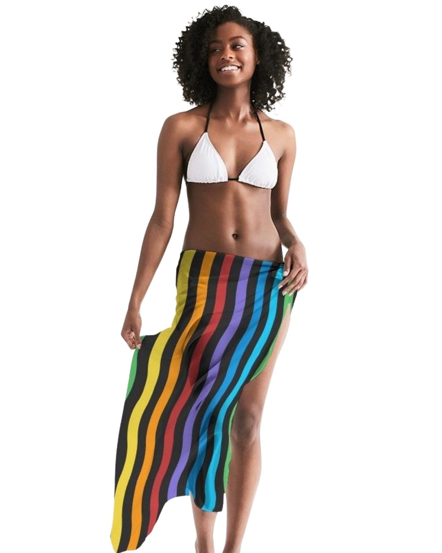 Sheer Rainbow Striped Swimsuit Cover Up