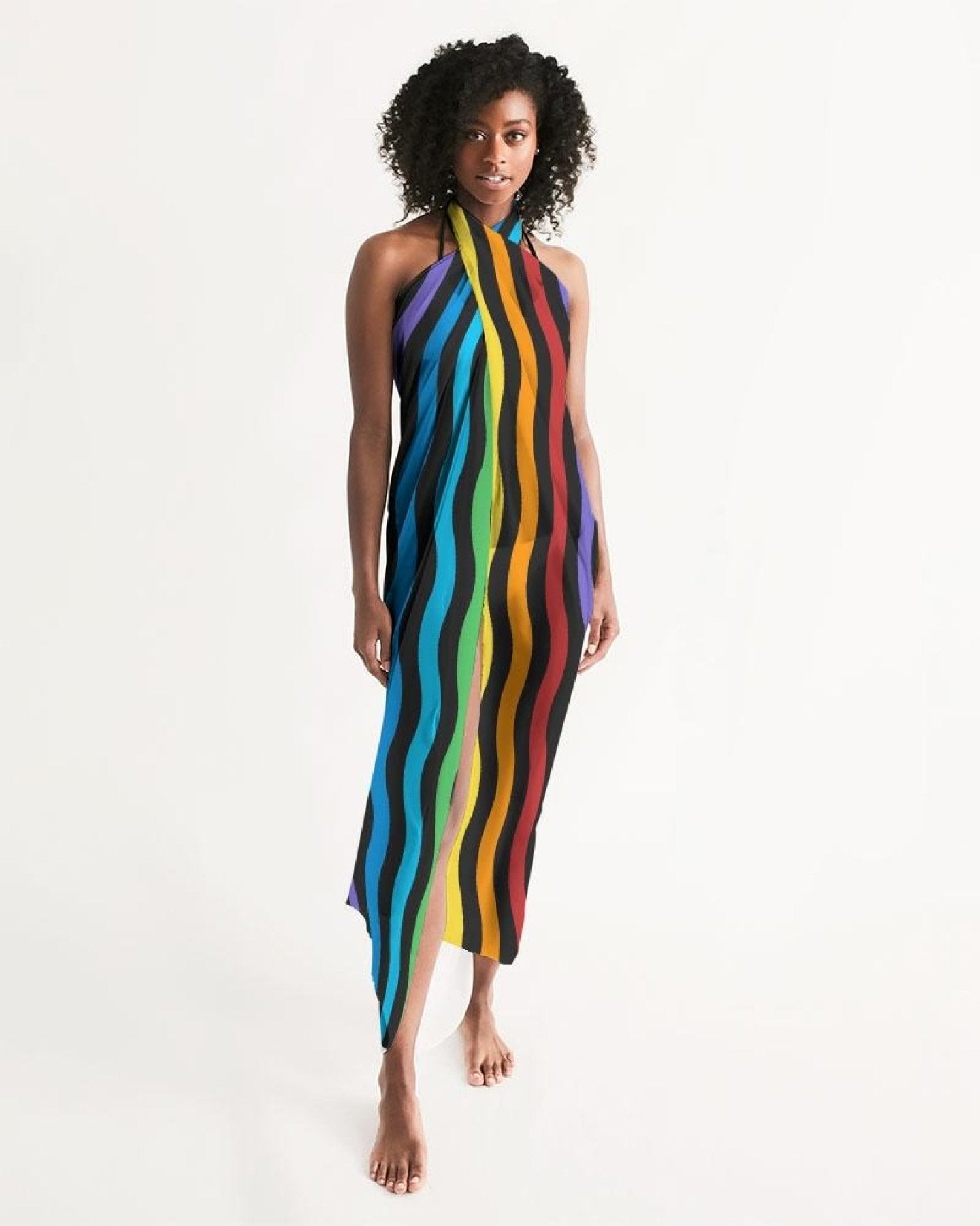 Sheer Rainbow Striped Swimsuit Cover Up