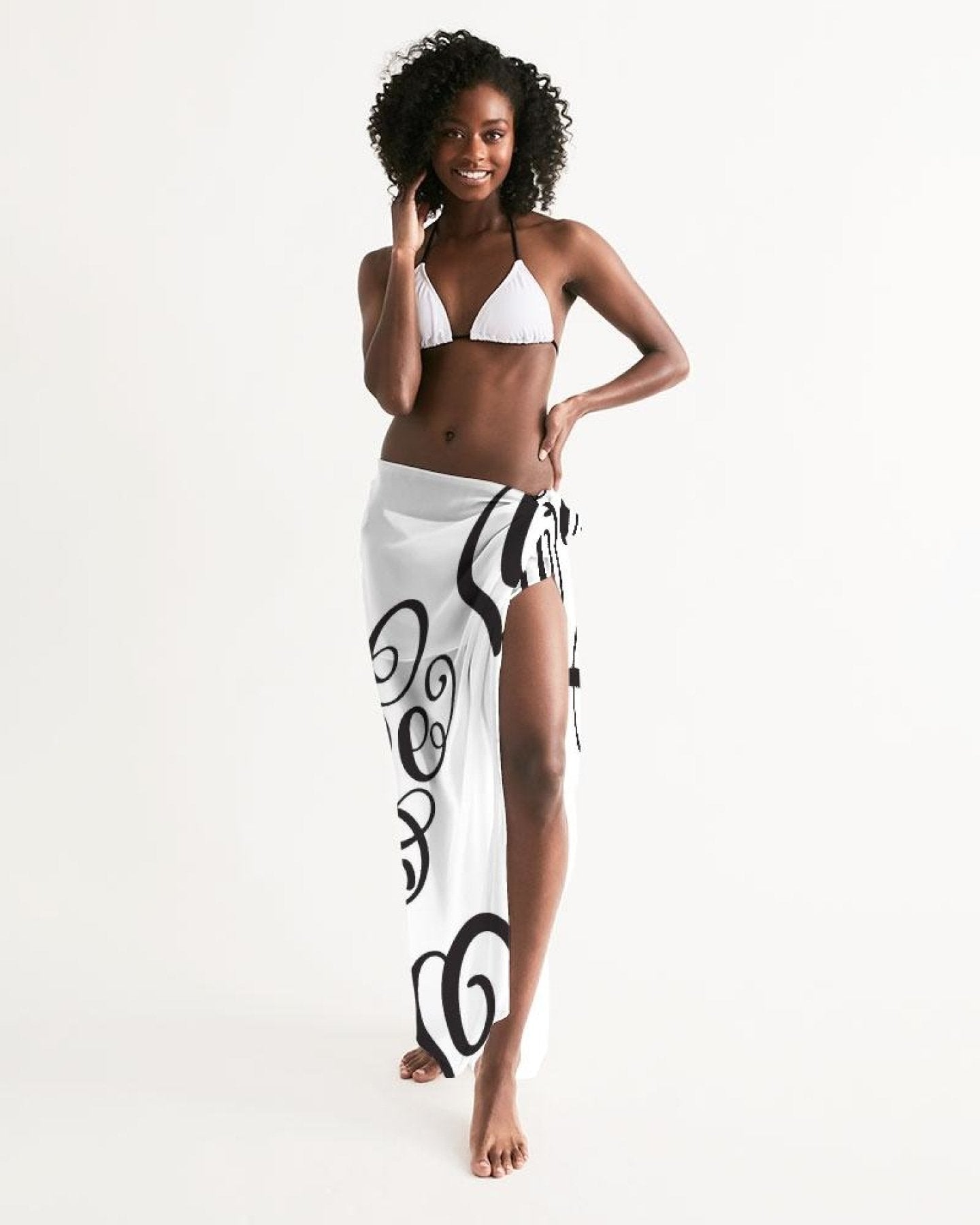 Sheer Sarong Swimsuit Cover Up Wrap / Love Black and White