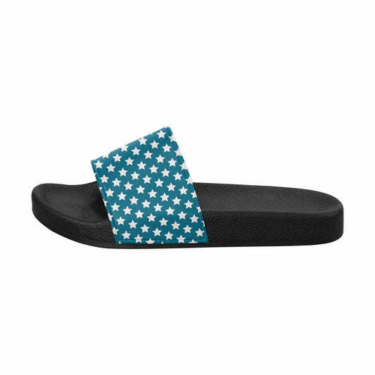 Mens Slide Sandals - Aqua Blue and White Stars