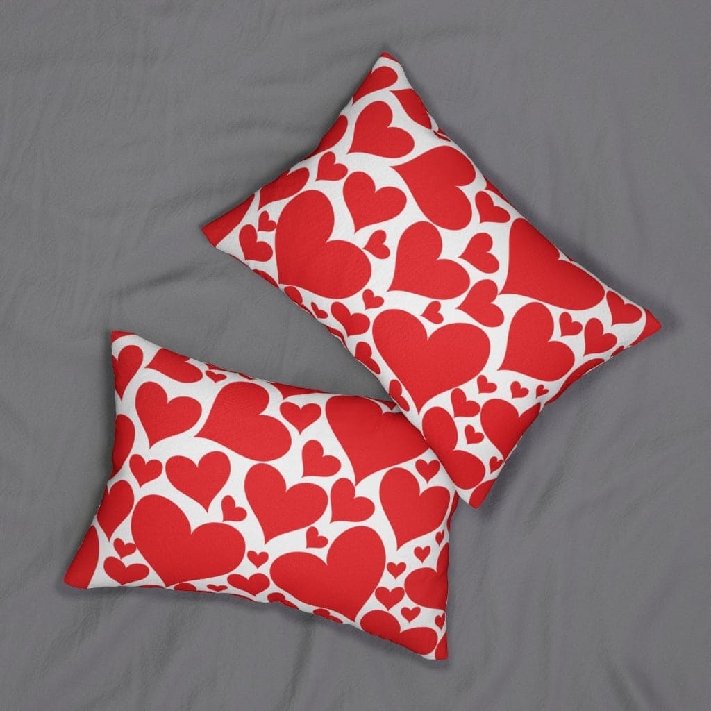 Decorative Lumbar Throw Pillow - Love Red Hearts Pattern