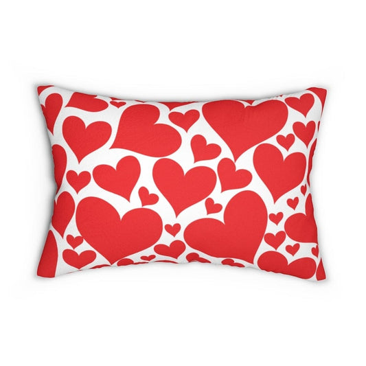 Decorative Lumbar Throw Pillow - Love Red Hearts Pattern
