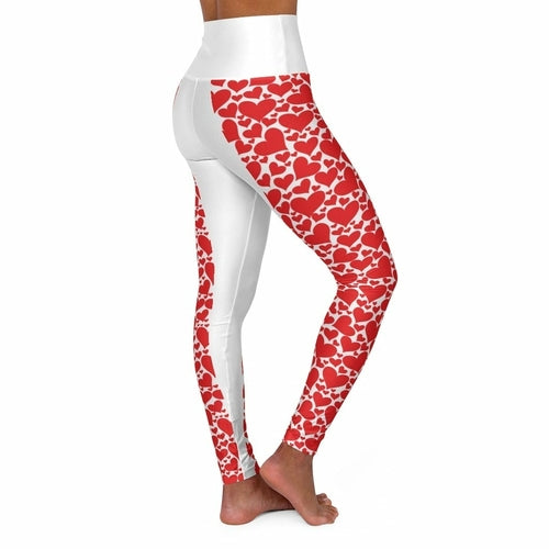 Womens High Waist Fitness Leggings / Yoga Pants - Love Red Hearts