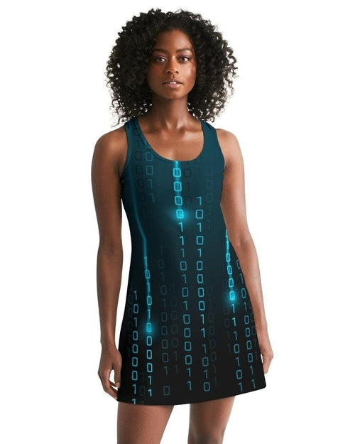 Womens Dress - Digital Code Style Racerback Dress / Blue