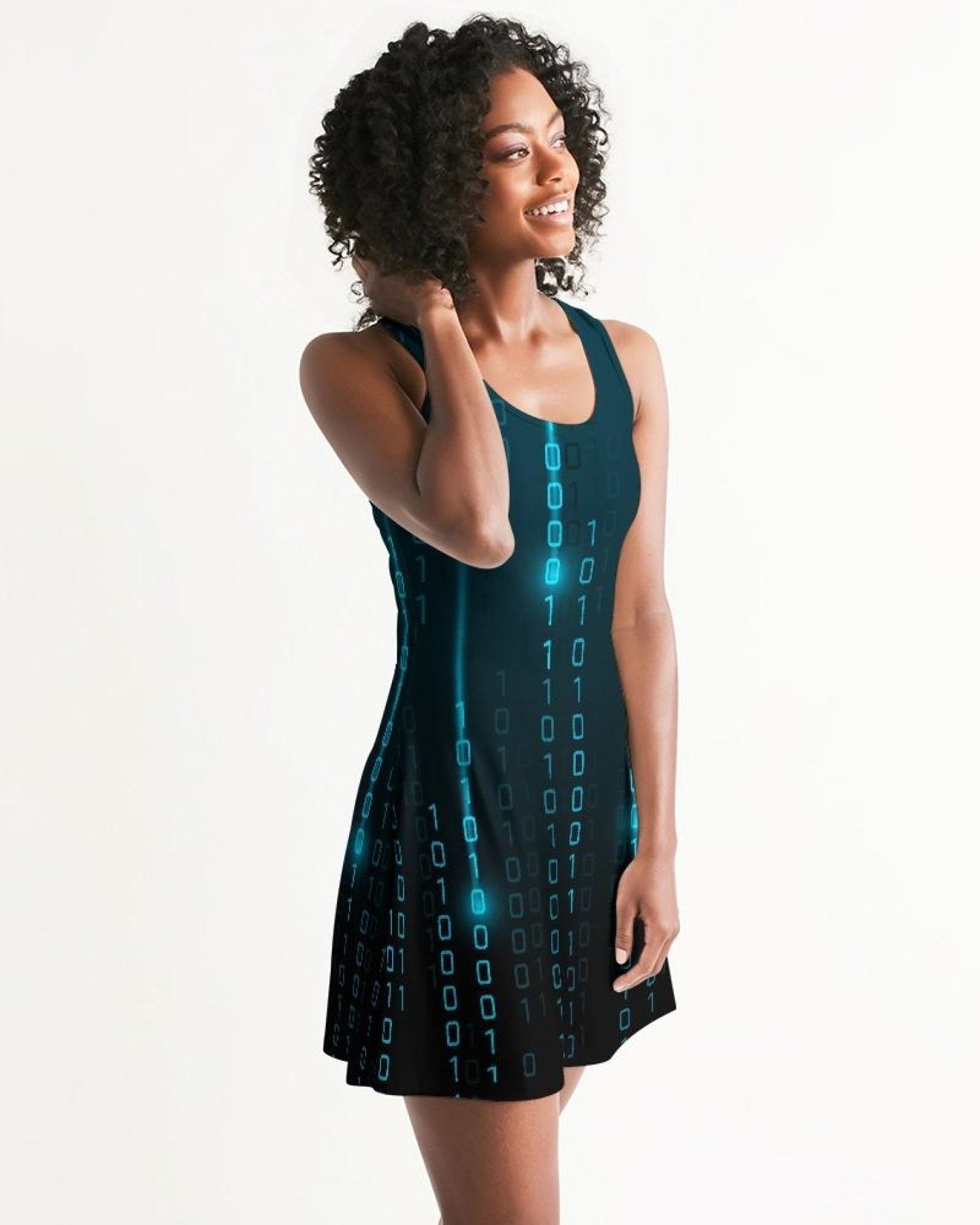 Womens Dress - Digital Code Style Racerback Dress / Blue