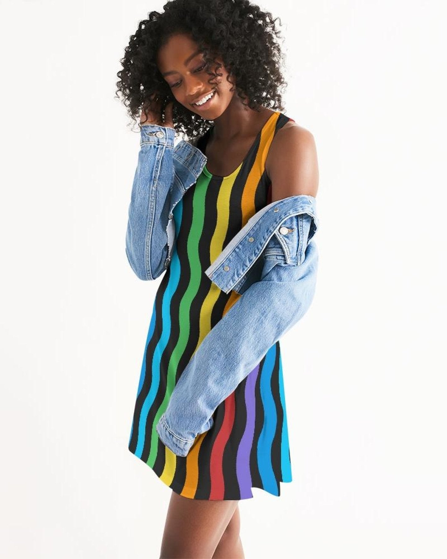 Womens Dress - Rainbow Stripped Style Racerback Dress