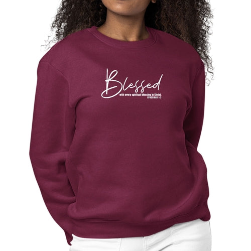 Womens Graphic Sweatshirt Blessed with Every Spiritual Blessing White