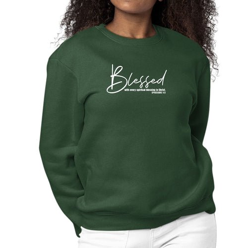 Womens Graphic Sweatshirt Blessed with Every Spiritual Blessing White
