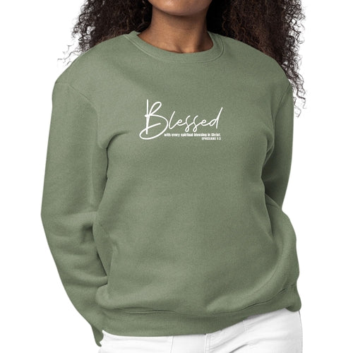 Womens Graphic Sweatshirt Blessed with Every Spiritual Blessing White