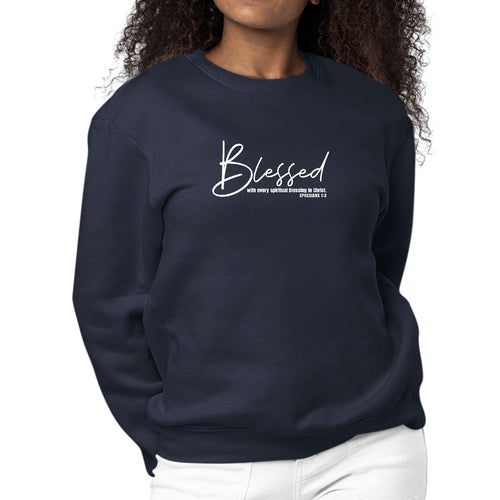 Womens Graphic Sweatshirt Blessed with Every Spiritual Blessing White