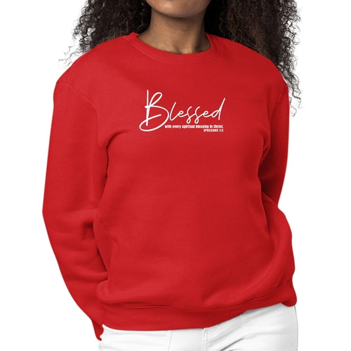 Womens Graphic Sweatshirt Blessed with Every Spiritual Blessing White