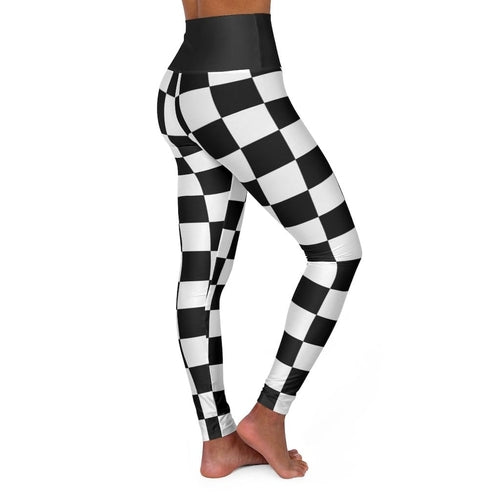 Womens High-waist Fitness Legging Yoga Pants - Black White Checkers