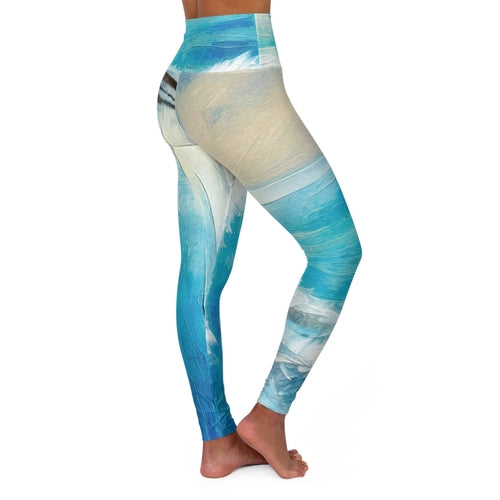 Womens High-waist Fitness Legging Yoga Pants - Blue Ocean Print