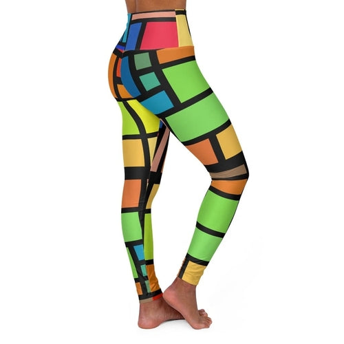 Womens High-waist Fitness Legging Yoga Pants - Multicolor Grid Block